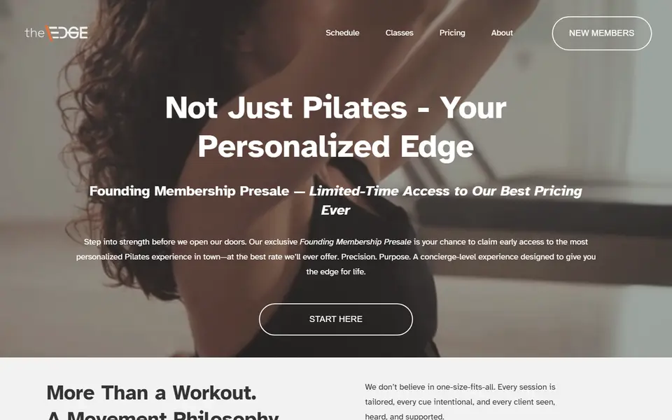 The Edge Pilates, homepage